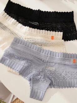 Women's Flower Lace Hole Simple Pure Color Basic Panties Brief Micro-elastic Mid Waist Sexy Nylon 1 PC Green One-Size -Ladies Pajamas Store pduuxv1646364672651