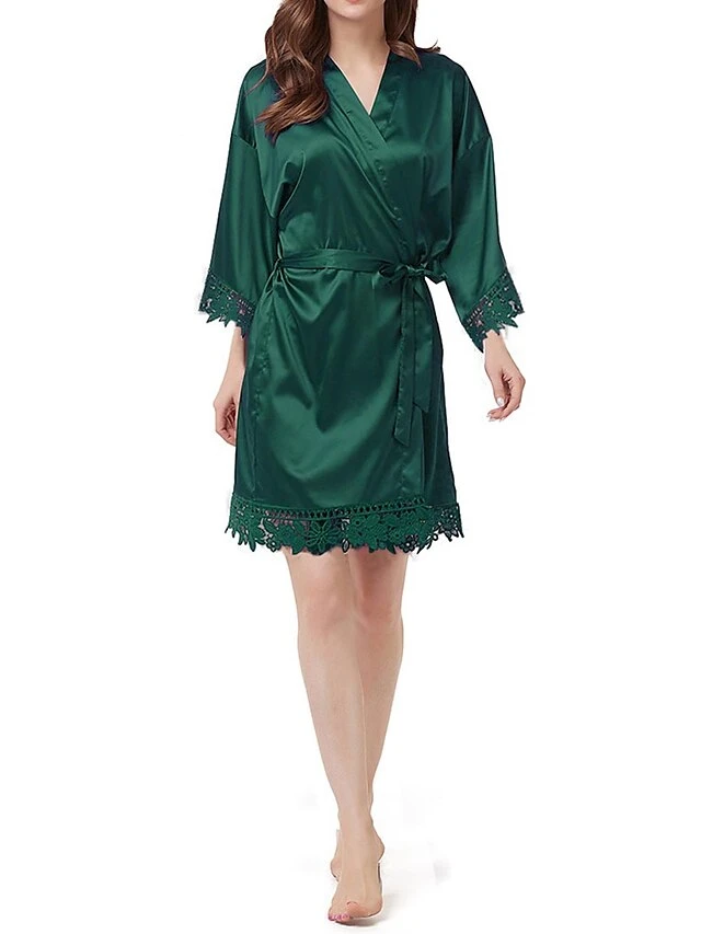 Women's Pajamas Robe Bathrobe Silk Robe Pure Color Casual Comfort Soft Wedding Party Satin Breathable V Wire Long Sleeve Summer Fall Black Light Green 6 Women's Pajamas Robe Bathrobe Silk Robe Pure Color Casual Comfort Soft Wedding Party Satin Breathable V Wire Long Sleeve Summer Fall Black Light Green - Image 4