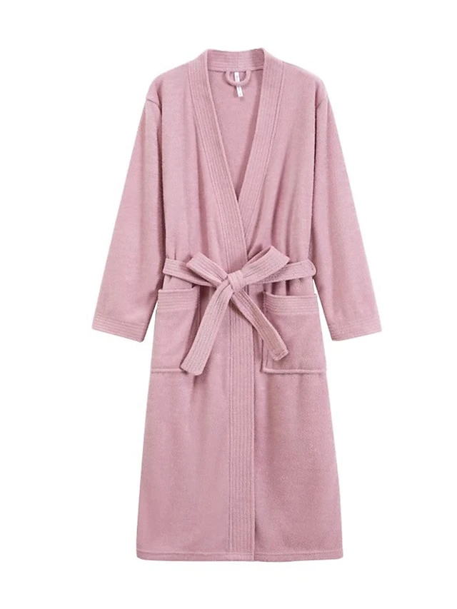 Women's Robe Pure Color Simple Casual Comfort Home Bed Wedding Party Polyester Breathable V Wire Long Sleeve Fall Winter White Pink 3 Women's Robe Pure Color Simple Casual Comfort Home Bed Wedding Party Polyester Breathable V Wire Long Sleeve Fall Winter White Pink