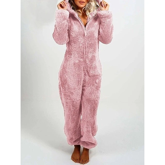 Women's Onesie Pure Color Plush Casual Comfort Home Daily Bed Polar Fleece Warm Hoodie Long Sleeve Fall Winter Light Pink Claret 11 Women's Onesie Pure Color Plush Casual Comfort Home Daily Bed Polar Fleece Warm Hoodie Long Sleeve Fall Winter Light Pink Claret - Image 9