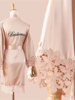 Women's Robe Bathrobe Sleep Shirt Letter Fashion Casual Comfort Wedding Party Satin Breathable Long Sleeve Spring Fall White Champagne