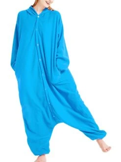 Women's Warm Onesies Pajama For Adult Jumpsuits Pure Color Warm Comfort Oversized Home Christmas DailyHoodie Long Sleeve Button Pocket Winter Fall Blue