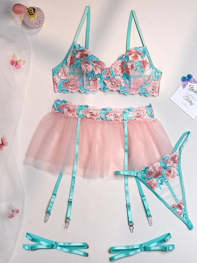 Women's Pajamas Garter Lingerie Set Sets 4 Pieces Flower Simple Hot Soft Home Christmas Valentine's Day Polyester Gift Straps Sleeveless Embroidery Including Garter Belts Summer Spring Pink 10 Women's Pajamas Garter Lingerie Set Sets 4 Pieces Flower Simple Hot Soft Home Christmas Valentine's Day Polyester Gift Straps Sleeveless Embroidery Including Garter Belts Summer Spring Pink - Image 8