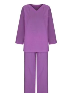 Women's Plus Size Loungewear Sets 2 Pieces Pure Color Fashion Casual Comfort Street Daily Date Cotton Breathable V Wire Long Sleeve Pant Summer Fall Yellow Pink -Ladies Pajamas Store pjmbsq1689326427217