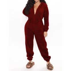 Women's Onesie Pure Color Plush Casual Comfort Home Daily Bed Sherpa Warm Hoodie Long Sleeve Fall Winter Black Pink -Ladies Pajamas Store pjswmh1697188980637