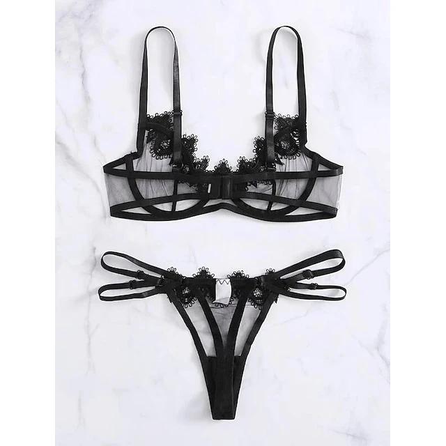 Women's Sexy Bodies Lingerie Set 2 Pieces Patchwork Pure Color Ultra Slim Hot See Through Bed Date Valentine's Day Lace Straps Transparent Hole Spring Summer Black / Hook & Eye / Soft 6 Women's Sexy Bodies Lingerie Set 2 Pieces Patchwork Pure Color Ultra Slim Hot See Through Bed Date Valentine's Day Lace Straps Transparent Hole Spring Summer Black / Hook & Eye / Soft - Image 4