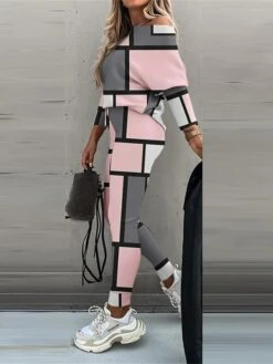 Women's Pajamas Sets Grid / Plaid Fashion Casual Comfort Home Daily Bed Polyester Breathable Crew Neck Long Sleeve Pullover Pant Fall Winter Pink Blue -Ladies Pajamas Store pkhmrh1696751805979