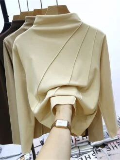 Women's Loungewear Top Pure Color Fashion Comfort Street Date Airport Polyester Warm High Neck Long Sleeve Fall Winter Black Yellow -Ladies Pajamas Store pnmbfe1691565999132