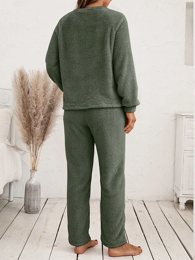 Women's Fuzzy Pajama Sets Pure Color Fashion Casual Soft Home Daily Bed Polyester Warm Breathable Crew Neck Long Sleeve Pant Fall Winter Black Pink 20 Women's Fuzzy Pajama Sets Pure Color Fashion Casual Soft Home Daily Bed Polyester Warm Breathable Crew Neck Long Sleeve Pant Fall Winter Black Pink - Image 18