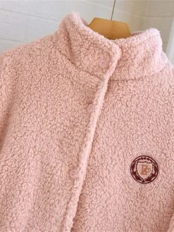 Women's Pajamas Sets Pure Color Warm Fashion Casual Home Daily Bed Flannel Warm Stand Collar Long Sleeve Pant Button Fall Winter Pink Beige -Ladies Pajamas Store puvtra1692950056636