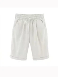 Women's Lounge Shorts Pure Color Elastic Waist With Drawstring Simple Casual Comfort Home Daily Vacation Polyester Breathable Pocket Five-point Pants -Ladies Pajamas Store pvxcud1684043515622