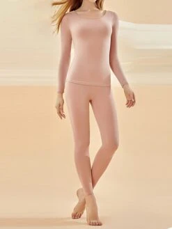 Women's Thermal Underwear Sets Pure Color Warm Casual Comfort Home Daily Going Out Nylon Warm Crew Neck Long Sleeve Pant Fall Winter Black White -Ladies Pajamas Store qaebyf1696751778579