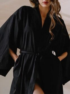 Women's Pajamas Bathrobe Robes Gown Pure Color Simple Casual Comfort Wedding Party Cotton Breathable V Wire Long Sleeve Fall Winter Black Brown -Ladies Pajamas Store qazmzd1693206717240