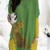 Women's Nightgown Animal Fashion Comfort Home Daily Polyester Crew Neck Long Sleeve Pocket Fall Winter Royal Blue Green