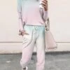 Women's Light Pink Loungewear Sets Sweatsuits Tracksuits Sweatshirt Pullover Simple Casual Comfort Home Daily Cotton Spandex Jersey Crew Neck Long Sleeve Pullover Spring Fall Light Pink White -Ladies Pajamas Store qchnhs1697162145653