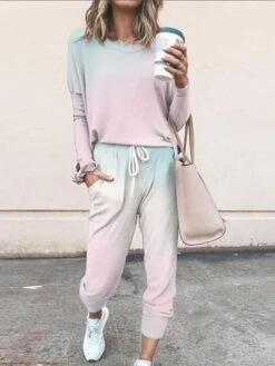 Women's Light Pink Loungewear Sets Sweatsuits Tracksuits Sweatshirt Pullover Simple Casual Comfort Home Daily Cotton Spandex Jersey Crew Neck Long Sleeve Pullover Spring Fall Light Pink White