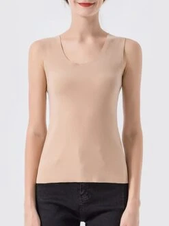 Women‘s Pajamas Winter Top Thermal Underwear Pjs Pure Color Simple Comfort Soft Home Daily Bed Polyester Warm Crew Neck Sleeveless Winter Fall Purple Pink