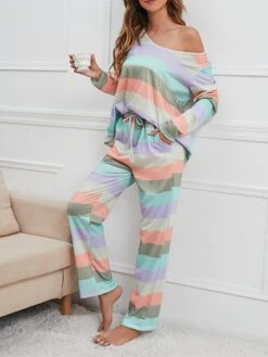 Women's Pajamas Nighty Pjs Sets 2 Pieces Rainbow Stripe Fashion Comfort Soft Home Daily Bed Cotton Breathable V Wire Long Sleeve T Shirt Tee Pant Spring Fall Yellow Blue 23 Women's Pajamas Nighty Pjs Sets 2 Pieces Rainbow Stripe Fashion Comfort Soft Home Daily Bed Cotton Breathable V Wire Long Sleeve T Shirt Tee Pant Spring Fall Yellow Blue -Ladies Pajamas Store qeutri1665213999660