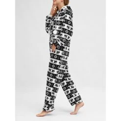 Women's Pajamas Jumpsuit Elk Snowflake Warm Fashion Casual Xmas Home Christmas Daily Polyester Breathable Hoodie Long Sleeve Pocket Fall Winter Black White -Ladies Pajamas Store qghmnn1692348363659