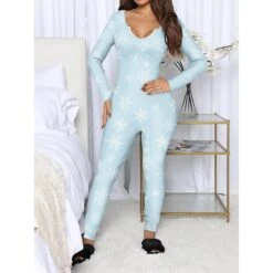 Women's Xmas Onesie Pajama Letter Elk Casual Comfort Soft ChristmasBreathable V Wire Long Sleeve Fall Winter -Ladies Pajamas Store qgvopo1695281824321