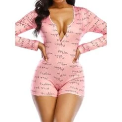 Women's Onesie Pajamas Heart Letter Hot Casual Comfort Home Daily BedBreathable V Wire Long Sleeve Button Fall Winter Pink Red -Ladies Pajamas Store qjmtuj1694164367902