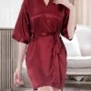 Women's Satin Silk Robe Bathrobe Robes Gown Pure Color Fashion Casual Comfort Home Daily Bed Satin Breathable V Wire Half Sleeve Summer Fall Black White