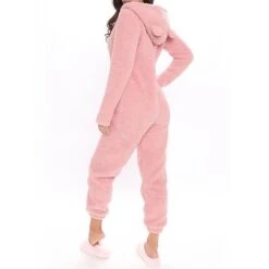 Women's Onesie Pure Color Plush Casual Comfort Home Daily Bed Sherpa Warm Hoodie Long Sleeve Fall Winter Black Pink -Ladies Pajamas Store qkyflg1697188979571