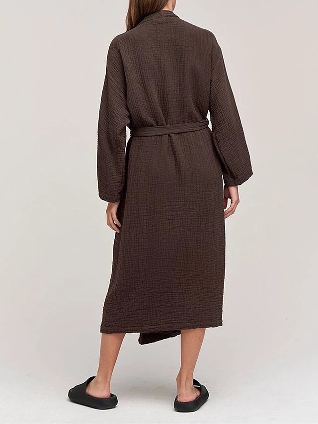 Women's Pajamas Bathrobe Robes Gown Pure Color Simple Casual Comfort Home Daily Bed Cotton Breathable V Wire Long Sleeve Pocket Summer Fall Orange Brown 9 Women's Pajamas Bathrobe Robes Gown Pure Color Simple Casual Comfort Home Daily Bed Cotton Breathable V Wire Long Sleeve Pocket Summer Fall Orange Brown - Image 7