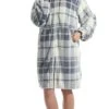 Women's Robe Grid / Plaid Plush Casual Comfort Home Daily Bed Flannel Warm Breathable Hoodie Long Sleeve Pocket Fall Winter Gray -Ladies Pajamas Store qlqxqa1695373699584