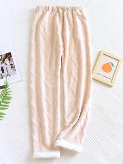 Women's Flannel Pajamas Pants Pure Color Plush Casual Comfort Home Daily Bed Warm Pant Elastic Waist Fall Winter Pink Green -Ladies Pajamas Store qlsqrw1695798632706