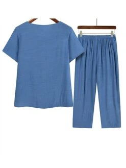 Women's Plus Size Loungewear Sets Animal Elk Simple Casual Comfort Home Daily Vacation Polyester Breathable Crew Neck Short Sleeve T Shirt Tee Elastic Waist Summer Spring Pink Blue -Ladies Pajamas Store qlvjky1683171860654