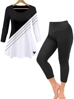 Women's Loungewear Sets 2 Pieces Stripe Grid / Plaid Casual Comfort Home Daily Polyester Breathable Crew Neck Long Sleeve Pullover Pant Summer Spring White Powder Black -Ladies Pajamas Store qmghew1693381271304