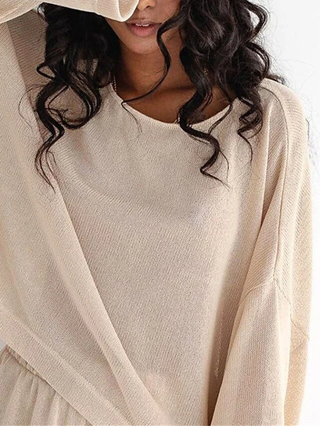 Women's Loungewear Sets Pure Color Basic Casual Comfort Home Daily Vacation Cotton Breathable Crew Neck Long Sleeve T Shirt Tee Shorts Summer Spring Khaki 7 Women's Loungewear Sets Pure Color Basic Casual Comfort Home Daily Vacation Cotton Breathable Crew Neck Long Sleeve T Shirt Tee Shorts Summer Spring Khaki - Image 5