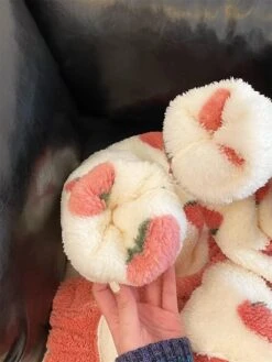 Women's Pajamas Sets Fruit Fashion Casual Comfort Home Daily Bed Flannel Warm V Wire Long Sleeve Cardigan Pant Button Pocket Fall Winter Pink Red -Ladies Pajamas Store qoynke1693295697495