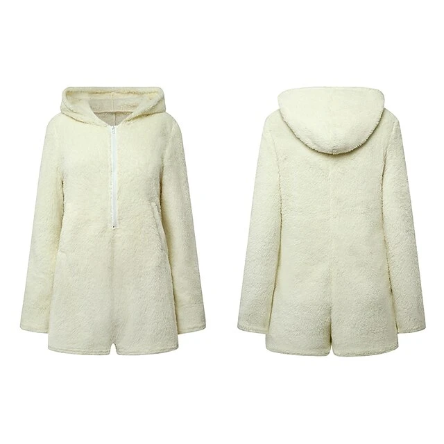 Womens Cartoon Bear Onesise Sleepwear Cute Fuzzy Warm Sherpa Fleece Hooded Romper Short Jumpsuit Playsuit 5 Womens Cartoon Bear Onesise Sleepwear Cute Fuzzy Warm Sherpa Fleece Hooded Romper Short Jumpsuit Playsuit - Image 3