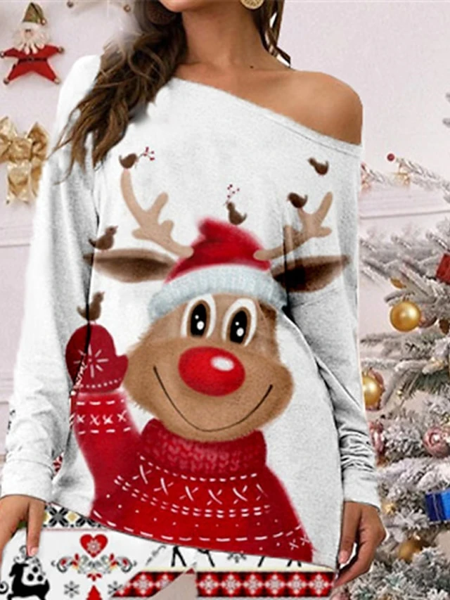 Women's Plus Size Christmas Pajamas Sets Animal Elk Fashion Comfort Soft Home Xmas Carnival Cotton Spandex Jersey Gift Long Sleeve T Shirt Tee Pant Elastic Waist Fall Spring White 4 Women's Plus Size Christmas Pajamas Sets Animal Elk Fashion Comfort Soft Home Xmas Carnival Cotton Spandex Jersey Gift Long Sleeve T Shirt Tee Pant Elastic Waist Fall Spring White - Image 2