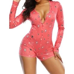Women's Onesie Pajamas Heart Letter Hot Casual Comfort Home Daily BedBreathable V Wire Long Sleeve Button Fall Winter Pink Red -Ladies Pajamas Store qtkexw1694164380556