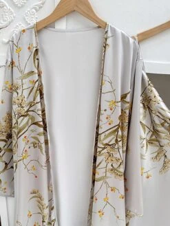 Women's Satin Silk Pajama Sets 4 Pcs Bathrobe Nightgown Cherry Flower Simple Comfort Sweet Home Daily Bed Satin Breathable Gift For Mother's Day Long Sleeve Shorts Backless Elastic Waist Spring Fall -Ladies Pajamas Store qttqsm1647426803414