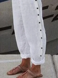 Women's Plus Size Loungewear Pants Pure Color Simple Casual Comfort Home Daily Vacation Polyester Breathable Pant Pocket Summer Spring White -Ladies Pajamas Store qugwlg1679461591369