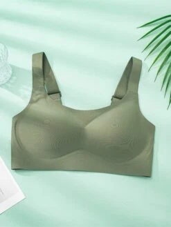 Women's Plus Size Bra Top Pure Color Simple Casual Comfort Home Street Bed Nylon Breathable Straps Sleeveless Summer Spring Iron Gray ArmyGreen -Ladies Pajamas Store quuipq1694164421172