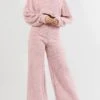 Women's Loungewear Sets Pure Color Casual Comfort Soft Home Daily Going Out Fleece Warm Stand Collar Long Sleeve Pullover Pant Fall Winter White Pink -Ladies Pajamas Store qvbnut1693467394954