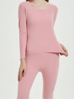 Women's Delong Thermal Underwear Pure Color Simple Casual Comfort Home Daily Going Out Polyester Warm Crew Neck Long Sleeve Pant Fall Winter Black Pink