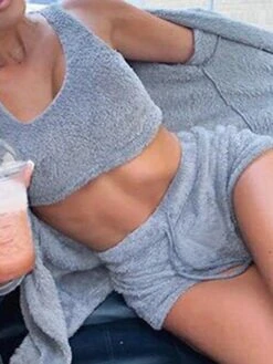 Women‘s Pajamas Winter Sets Nighty Pjs 3 Pieces Pure Color Comfort Soft Plush Home Daily Bed Fleece Warm Hoodie Short Pant Hoodie Shorts Pocket Winter Fall Green Purple -Ladies Pajamas Store qxbnun1663903471150