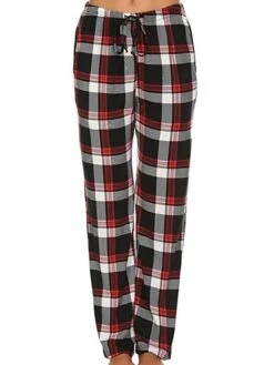 Women's Loungewear Pants Grid / Plaid Simple Casual Comfort Home Daily Vacation Cotton Breathable Pant Pocket Elastic Waist Fall Winter Black Wine -Ladies Pajamas Store qzfgnj1695628315996
