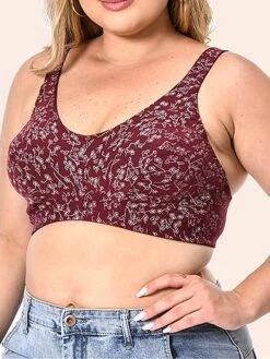 Women's Plus Size Bra Flower Undergarments Home Bed Lace Breathable Straps Sleeveless Backless Summer Spring White Wine -Ladies Pajamas Store qzvmfm1694606892197