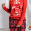 Women's Christmas Pajamas Top Letter Geometic Simple Casual Comfort Home Christmas Daily Polyester Breathable Gift Crew Neck Long Sleeve T Shirt Tee Fall Winter Black Red