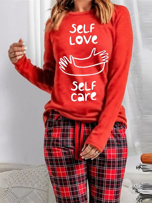 Women's Christmas Pajamas Top Letter Geometic Simple Casual Comfort Home Christmas Daily Polyester Breathable Gift Crew Neck Long Sleeve T Shirt Tee Fall Winter Black Red 3 Women's Christmas Pajamas Top Letter Geometic Simple Casual Comfort Home Christmas Daily Polyester Breathable Gift Crew Neck Long Sleeve T Shirt Tee Fall Winter Black Red