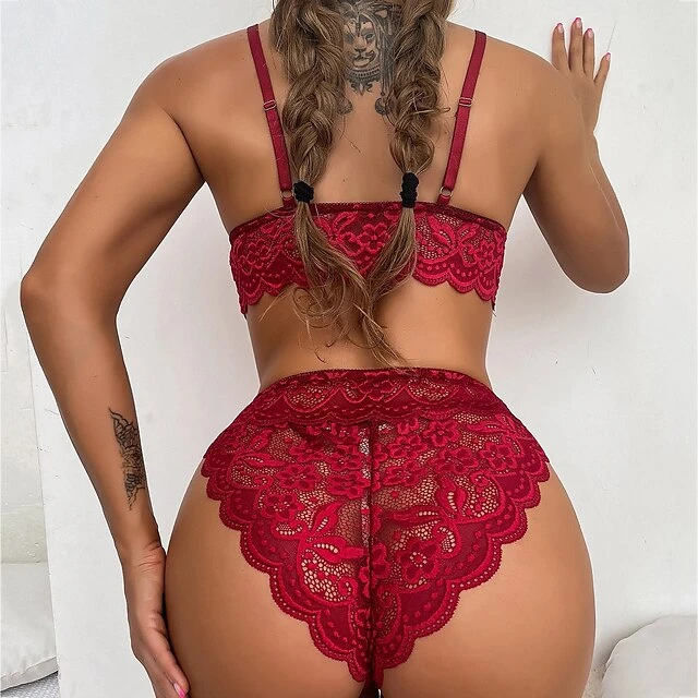 Women's Hole Sexy Sexy Bodies Nightwear Xmas- Polyester Christmas Jacquard Sexy Lingerie Set Black / White / Red S M L 4 Women's Hole Sexy Sexy Bodies Nightwear Xmas- Polyester Christmas Jacquard Sexy Lingerie Set Black / White / Red S M L - Image 2