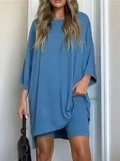 Women's Plus Size Loungewear Sets 2 Pieces Pure Color Fashion Casual Comfort Street Daily Date Polyester Breathable Crew Neck Long Sleeve Shorts Summer Fall Black Light Green