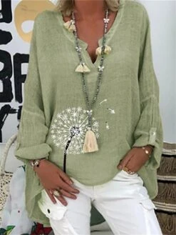 Women's Loungewear Top Flower Fashion Casual Street Date Airport Linen Breathable V Wire Long Sleeve Backless Summer Spring Pink Navy Blue